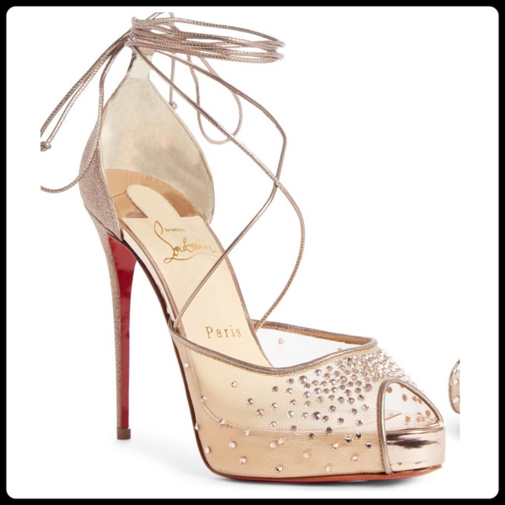 Christian Louboutin Labella Glitter 110 mm Heels Crystal Embellished Lace Up